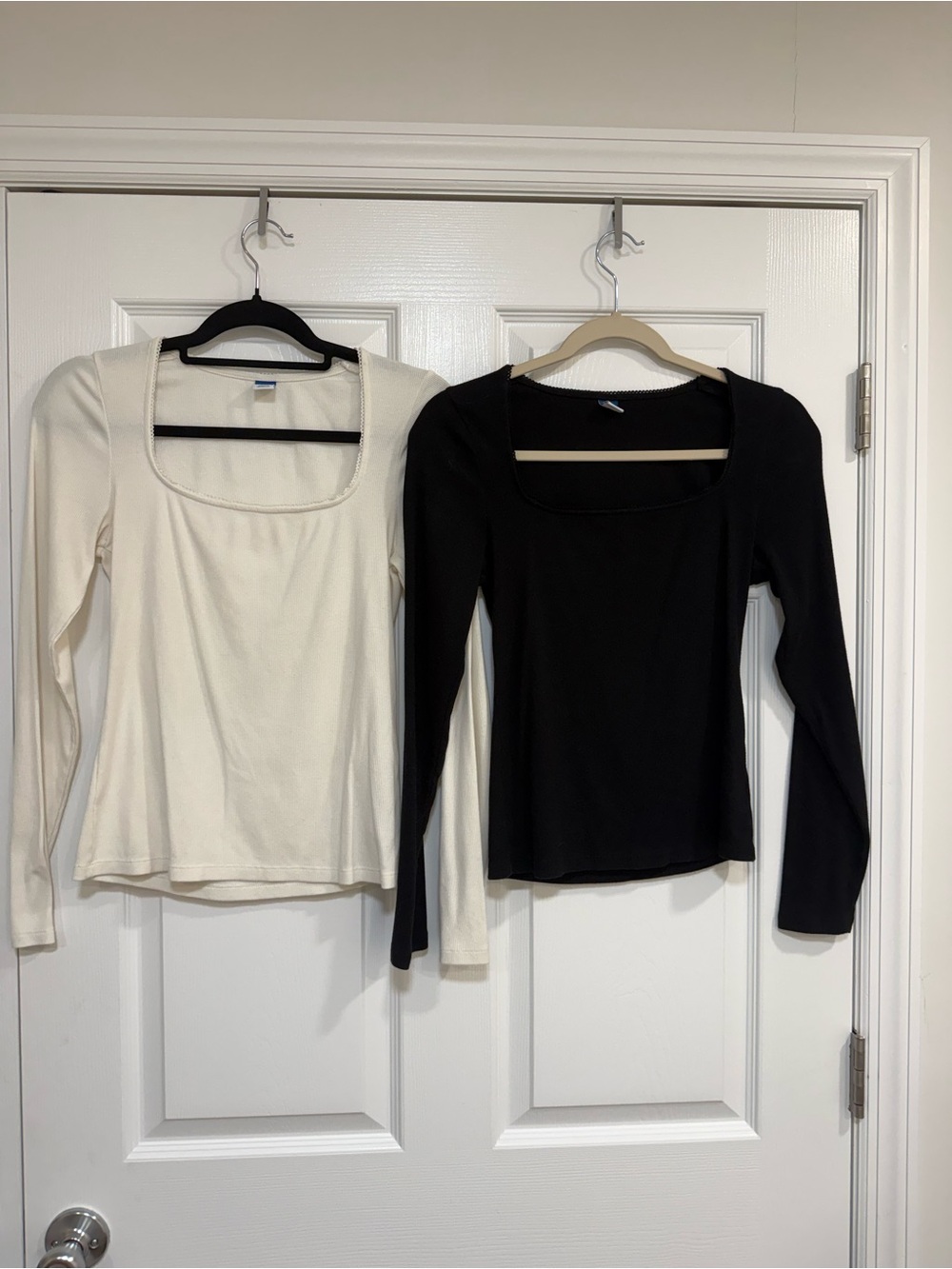 Old Navy Long-Sleeve Square Neck Tops - Black and Ivory